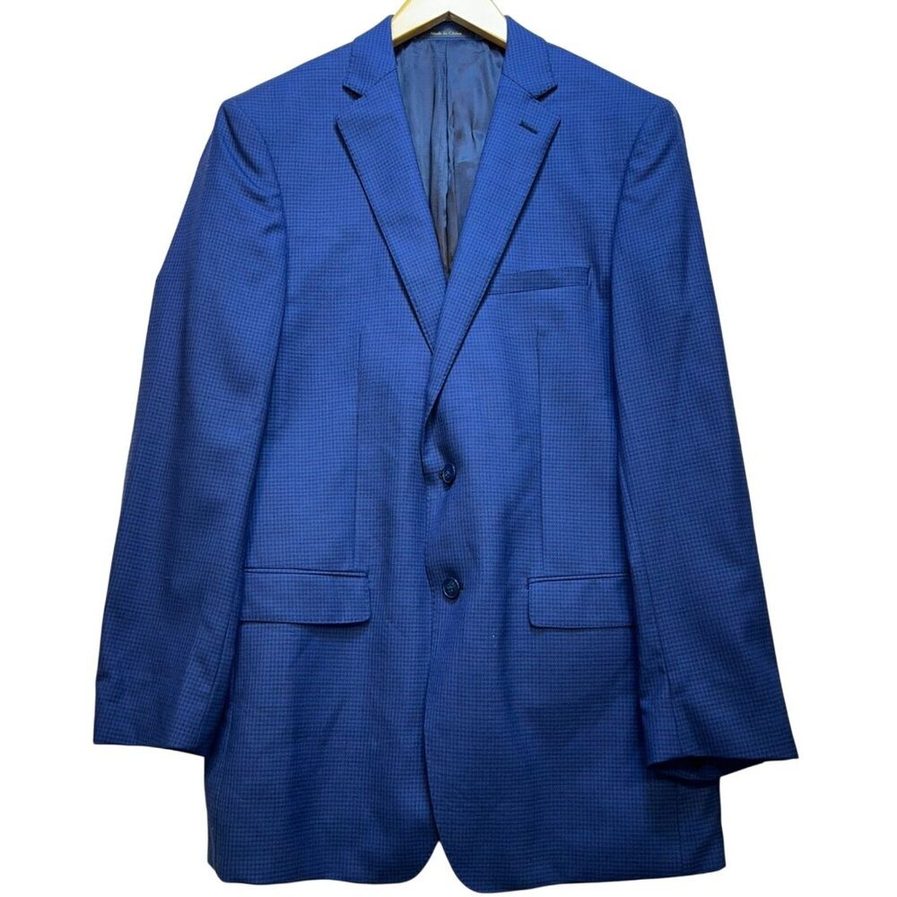 Calvin Klein Mens Preppy Office Wool 2 Button Blazer Jacket Size 42L Blue